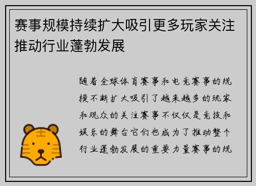 赛事规模持续扩大吸引更多玩家关注推动行业蓬勃发展