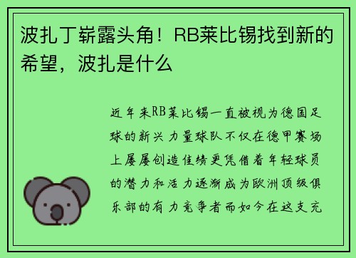 波扎丁崭露头角！RB莱比锡找到新的希望，波扎是什么