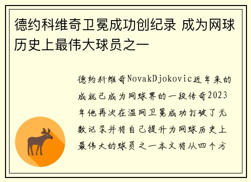 德约科维奇卫冕成功创纪录 成为网球历史上最伟大球员之一